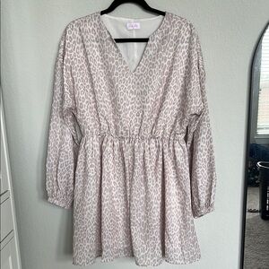 Pink Lily Long Sleeve Light Pink Cheetah Print Dress